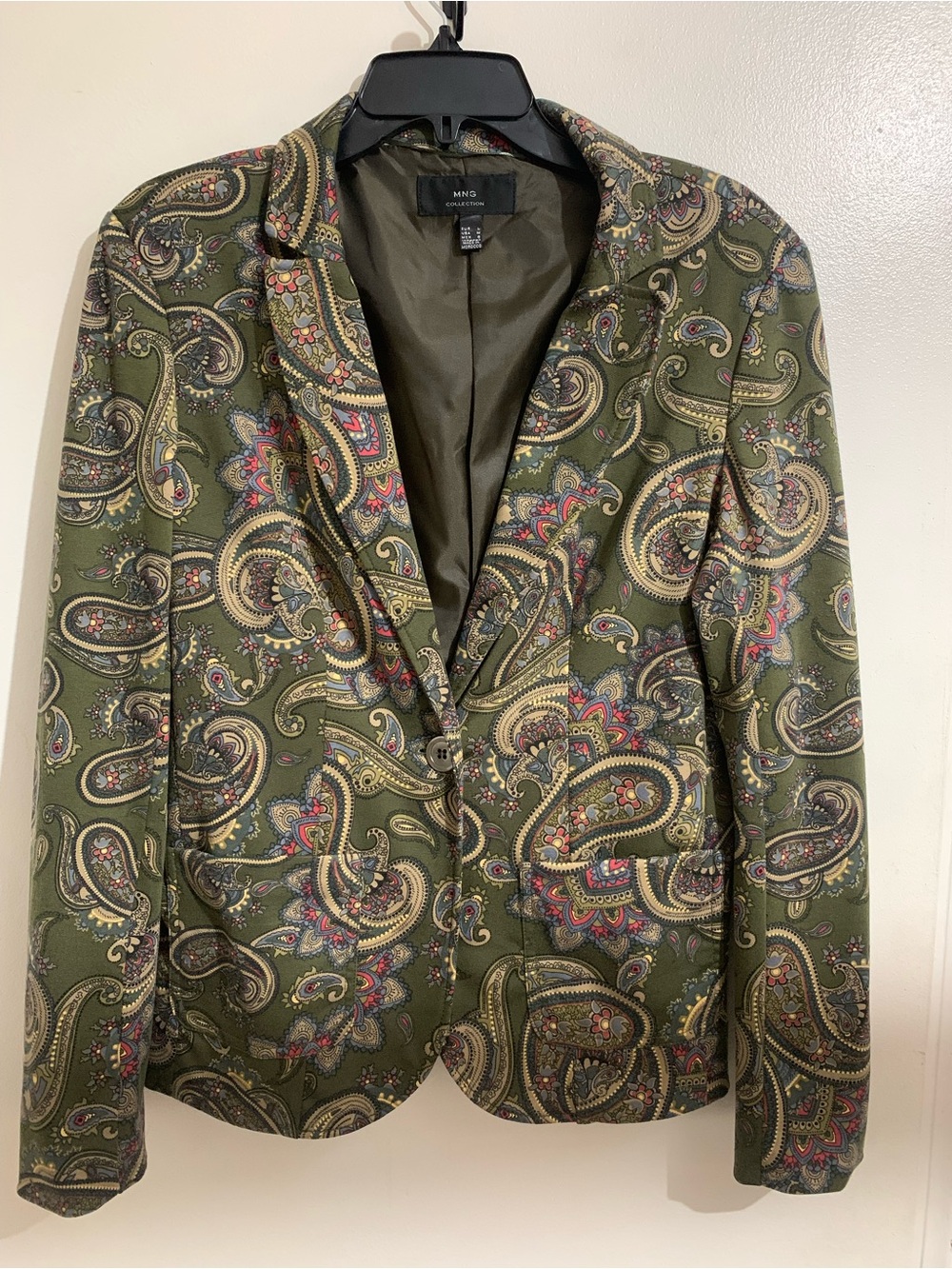 Ming Wang Olive Paisley Single-Button Blazer